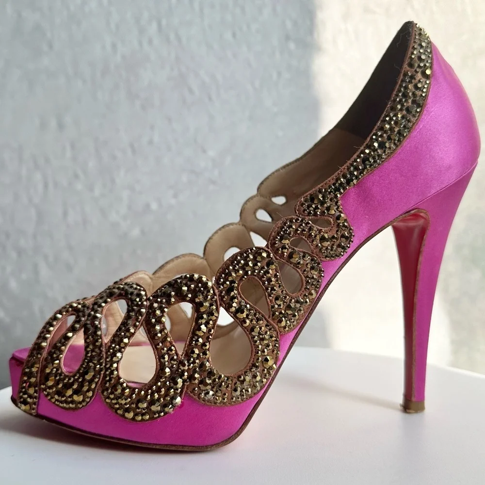 🌺CHRISTIAN LOUBOUTIN 👠 Beaute Strass Pink Pumps Size: 36.5 - Picture 4 of 15